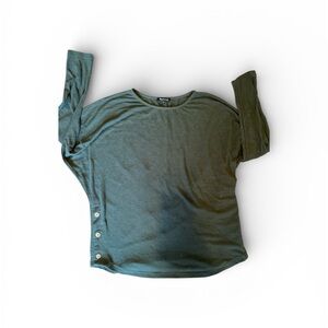 Bohemian wide bubble sleeves Olive Knit Top with side brass buttons